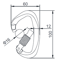 D Shaped Climbing Carabiner Screw Lock Drawing